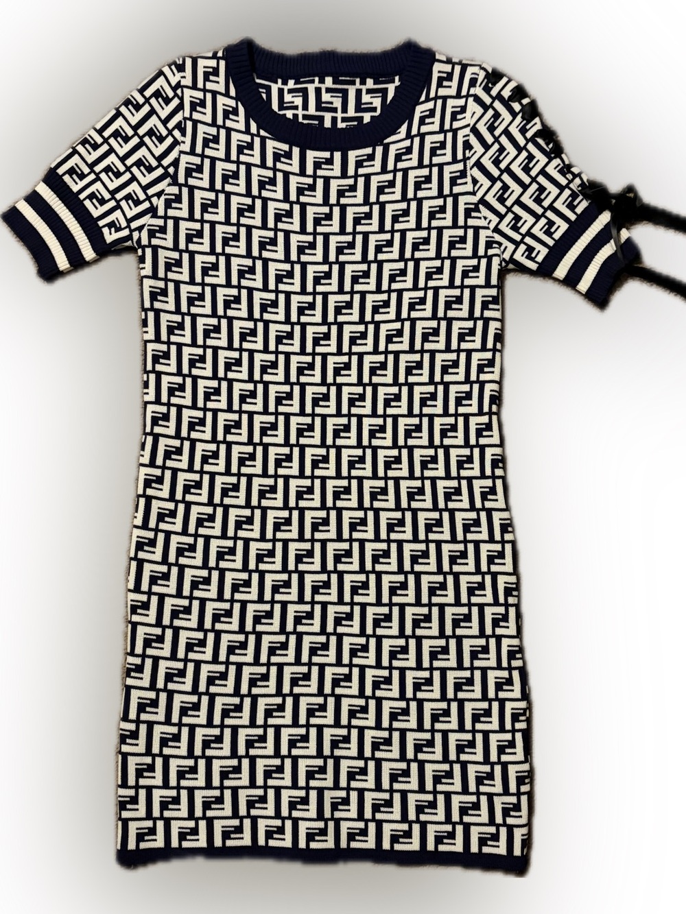 Classic Navy & Cream Geometric Body-con Dress